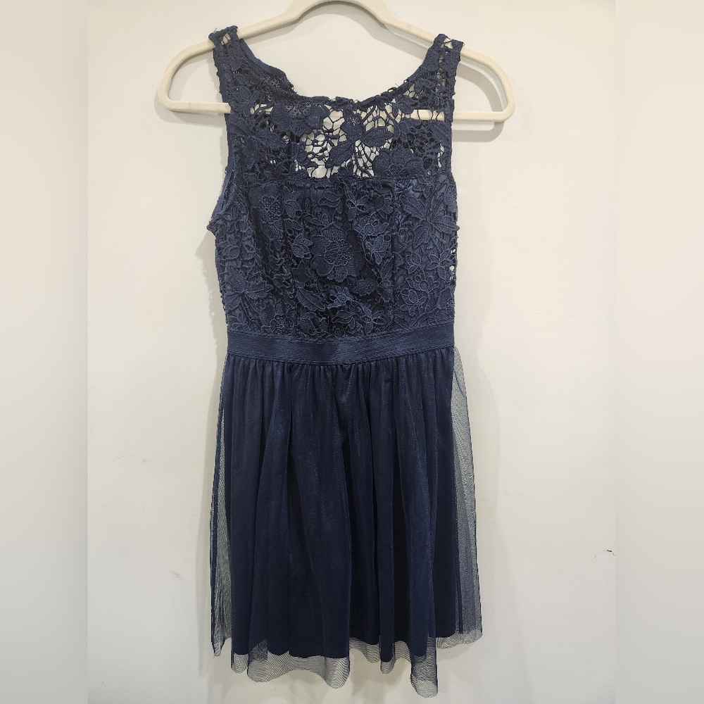 Elegant Navy Lace And Tulle Dress